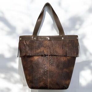 Tous Croc Brown Fringe Tote Bag